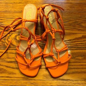 Orange block heel sandals tie up